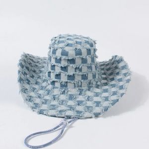 Checkered Pattern Ripped Cowboy Hat